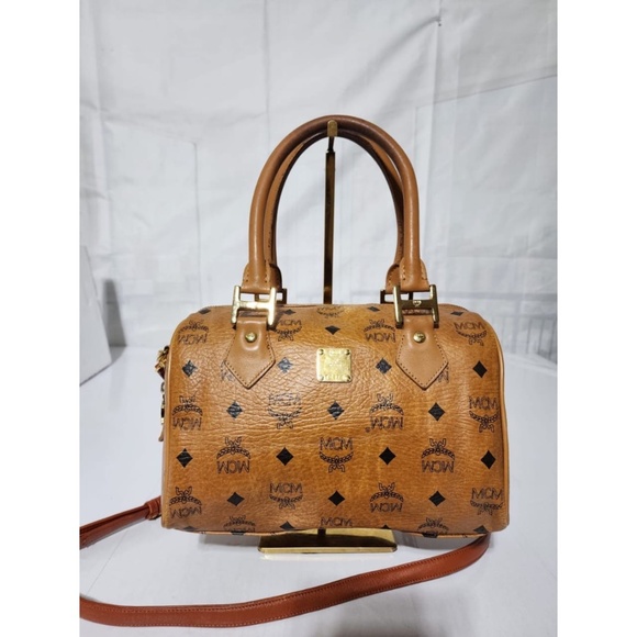 Authentic MCM Monogram Visetos Boston Bag Cognac - Picture 1 of 14